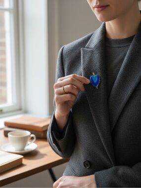 Blue Leaf Enamel stick pin  - Women’s Jewelry